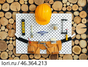 Pegboard with different tools on wooden wall. Стоковое фото, фотограф Pixel_shot / Фотобанк Лори