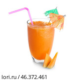 Glass of fresh melon smoothie on white background. Стоковое фото, фотограф Pixel_shot / Фотобанк Лори
