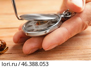 Clockmaker repairing broken watch at table, closeup. Стоковое фото, фотограф Pixel_shot / Фотобанк Лори