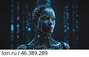 Futuristic Robot Figure With Intricate Circuitry and Glowing Eyes Set Against a Digital Background. Стоковое AI-видео, аниматор Оксана Медведева / Фотобанк Лори