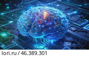 Digital Brain Connected to Circuitry Illuminates the Future of Technology and Neuroscience in a Captivating Display of Innovation. Стоковое AI-видео, аниматор Оксана Медведева / Фотобанк Лори