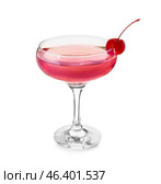 Glass of tasty cosmopolitan cocktail on white background. Стоковое фото, фотограф Pixel_shot / Фотобанк Лори