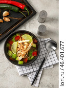 Composition with tasty Sopa de Lima soup on light background. Стоковое фото, фотограф Pixel_shot / Фотобанк Лори