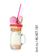 Delicious freak shake on white background. Стоковое фото, фотограф Pixel_shot / Фотобанк Лори