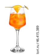 Glass of Aperol spritz cocktail on white background. Стоковое фото, фотограф Pixel_shot / Фотобанк Лори