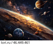 Небесный парад планет. Стоковое AI-изображение, AI-художник Руслан Лесков / Фотобанк Лори