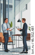 Businessmen discussing contract in modern office. Стоковое AI-видео, аниматор Юрий Поздников / Фотобанк Лори