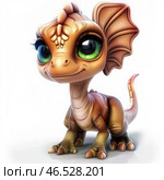 Adorable baby spinosaurus with large eyes on white background for children's decor or educational material. Стоковое AI-изображение, AI-художник Zakharova Natasha / Фотобанк Лори