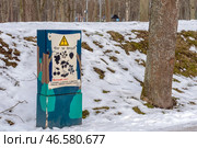 Силовой щит с загадками о ягодах. Парк культуры и отдыха «Дубки» в городе Сестрорецке. Санкт-Петербург. Редакционное фото, фотограф Румянцева Наталия / Фотобанк Лори