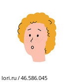 Hand drawn blonde concerned boy portrait flat style, vector illustration isolated on white background. Wonder human face, decorative deice element, emotion. Стоковая иллюстрация, иллюстратор Olga Monako / Фотобанк Лори