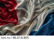 Флаг Нидерландов из шелка — абстрактная текстура ткани. Редакционное AI-изображение, AI-художник Anna Leeva / Фотобанк Лори