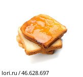 Вкусный тост с мандариновым джемом на белом фоне. Стоковое фото, фотограф Pixel_shot / Фотобанк Лори
