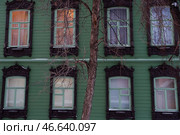 Дерево у дома, украшенного деревянными резными наличниками. Стоковое фото, фотограф Михаил Синицын / ТАСС / Фотобанк Лори