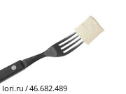 Вилка с вкусным сыром тофу на белом фоне. Стоковое фото, фотограф Pixel_shot / Фотобанк Лори