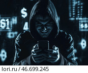 Телефонный мошенник. Call from a scammer. Стоковое AI-изображение, AI-художник Дарья Полякова / Фотобанк Лори