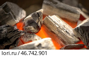 Charcoal and firewood burning in a grill, close up footage. Стоковое фото, фотограф David Kashakhi / Фотобанк Лори