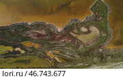 Top view of patterned surface of marshy shores and musty brown acid lake. Стоковое фото, фотограф David Kashakhi / Фотобанк Лори