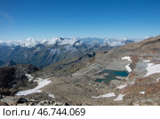 Панорама горного массива Монте-Роза (Monte Rosa ) недалеко от Пунта-Индрен (Punta Indren) . Регион Аланья-Вальсезия, Италия (2018 год). Стоковое фото, фотограф Дымов Игорь / Фотобанк Лори