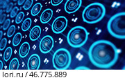 Pattern of small blue spinning circles and pixels moving on a electronic screen. Стоковое фото, фотограф David Kashakhi / Фотобанк Лори