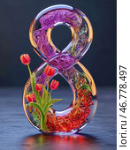 March 8 – International Women's Day. Banner, postcard. Bright tulips. Стоковое AI-изображение, AI-художник Сергей Елизарьев / Фотобанк Лори