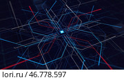 Centralized diagram with moving neon lines of computer system. Стоковая иллюстрация, иллюстратор David Kashakhi / Фотобанк Лори