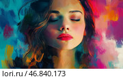 Stunning portrait of a woman with vibrant colors and expressive brushstrokes. Стоковое AI-изображение, AI-художник Михаил Коханчиков / Фотобанк Лори