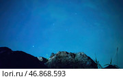 Timelapse - Rivers, mountain stars, zodiacal light and the Milky Way on a beautiful blue night in New Day. Стоковое фото, фотограф David Kashakhi / Фотобанк Лори