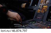 Panel of switches on an aircraft flight deck. Стоковое фото, фотограф David Kashakhi / Фотобанк Лори