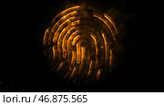 Animation of appearance and disappearance of fingerprint with sparks on black background. Стоковая иллюстрация, иллюстратор David Kashakhi / Фотобанк Лори
