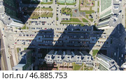 Aerial view of the new modern residential complexes in the large city with roads, parkings and playgrounds. Стоковое фото, фотограф David Kashakhi / Фотобанк Лори