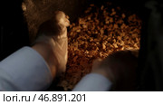 Open firebox with a hardwood log laid inside a furnace. Стоковое фото, фотограф David Kashakhi / Фотобанк Лори