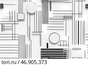 Abstract composition featuring intersecting lines, circles, and squares creating a dynamic visual pattern. Стоковое AI-изображение, AI-художник Юрий Поздников / Фотобанк Лори