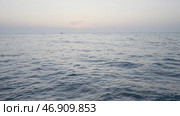 The undulating sea in the landscape against the background of a slightly misty sky, behind which ships sail in the distance. Стоковое фото, фотограф David Kashakhi / Фотобанк Лори