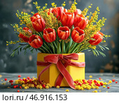 Flowers on birthday. Holiday card. Стоковое AI-изображение, AI-художник Сергей Елизарьев / Фотобанк Лори