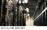 Room with data centers, cables and solar panels to absorb bright artificial lighting. Стоковое фото, фотограф David Kashakhi / Фотобанк Лори
