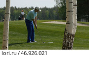 Golfers hit sweeping golf course in the summer. Стоковое фото, фотограф David Kashakhi / Фотобанк Лори