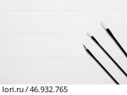 Каллиграфические кисти на белом деревянном фоне. Стоковое фото, фотограф Pixel_shot / Фотобанк Лори