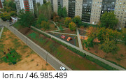 Playgrounds for recreation and children's games in park alley in residential area. Стоковое фото, фотограф David Kashakhi / Фотобанк Лори