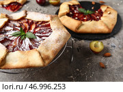 Съесть вкусную сливовую галету на сером фоне. Стоковое фото, фотограф Pixel_shot / Фотобанк Лори