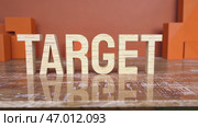 The target word is made of wooden letters. Concept of planning, goal, challenge, new year resolution. Стоковое AI-видео, аниматор Ирина Старикова / Фотобанк Лори