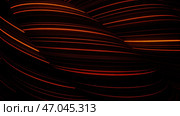 Neon colorful lines are intertwined in voluminous black weave. Стоковая иллюстрация, иллюстратор David Kashakhi / Фотобанк Лори