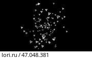 Abstract background of numerous white triangles floating chaotically on a black. Стоковая иллюстрация, иллюстратор David Kashakhi / Фотобанк Лори