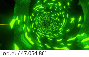 3D green Sci-Fi tech tunnel, loopable motion background. Стоковая иллюстрация, иллюстратор David Kashakhi / Фотобанк Лори