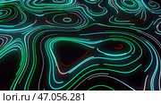Abstract visualization of vacuole silhouettes by moving neon narrow lines on a black background. Стоковое фото, фотограф David Kashakhi / Фотобанк Лори