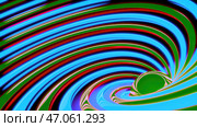 Various bright multicolored lines create various patterns and drawings with swirling circles on a dark background. Стоковая иллюстрация, иллюстратор David Kashakhi / Фотобанк Лори