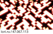 Glowing pixels move in retro game style on black background. Стоковая иллюстрация, иллюстратор David Kashakhi / Фотобанк Лори