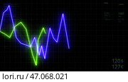 Neon chart moving up and down on digital computer screen with dark background. Стоковое фото, фотограф David Kashakhi / Фотобанк Лори