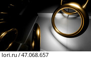 Close up of flying metal rings in a circle trajectory. Стоковая иллюстрация, иллюстратор David Kashakhi / Фотобанк Лори