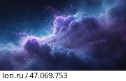 Vibrant cosmic clouds illuminated by starlight in a vast expanse of outer space at night. Стоковое AI-изображение, AI-художник Сергей Толмачёв / Фотобанк Лори