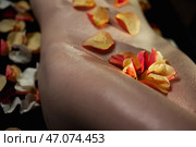 Beauty Body Depilation Concept With Floral Elements for Relaxation and Pampering Session. Стоковое фото, фотограф Aleksandr Golubev / Фотобанк Лори